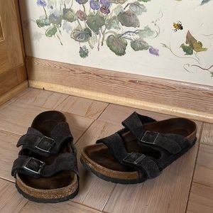 Grey suede leather Birkenstocks